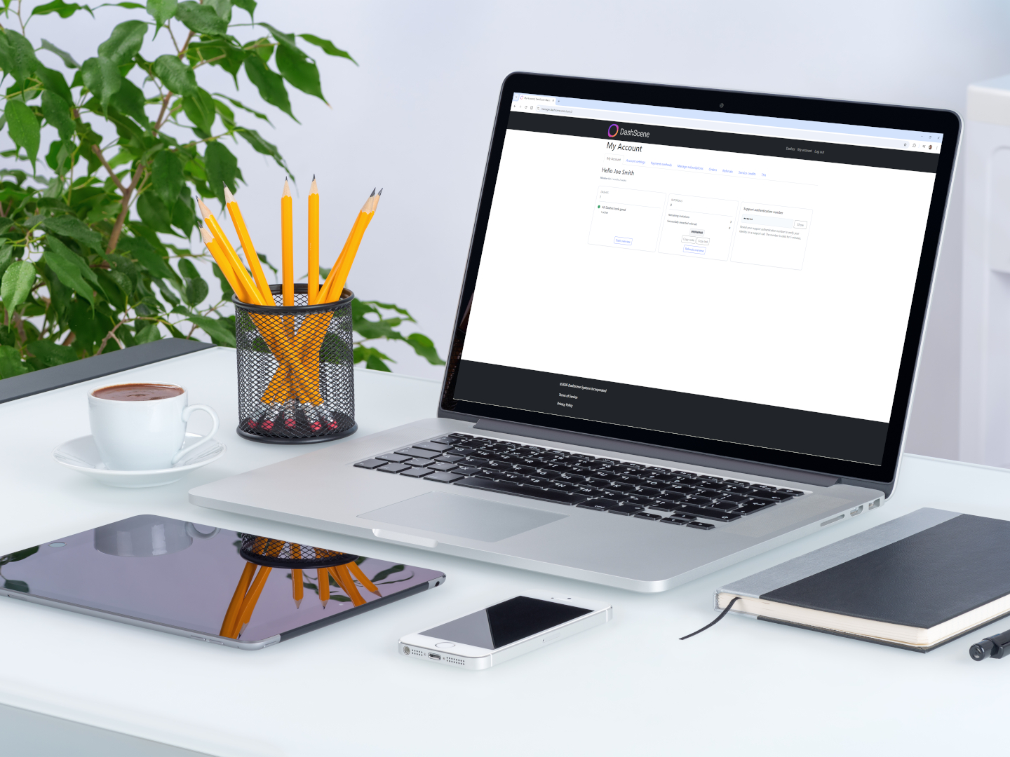 A laptop on a desk showing the DashScene manager.