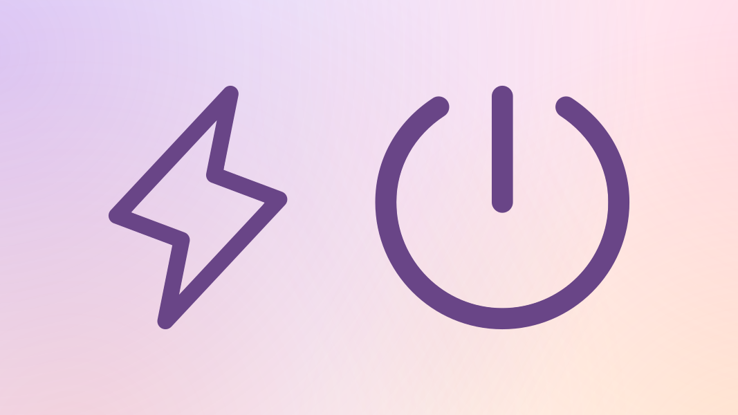 A picture of a lightning bolt icon next to a power icon on a colourful background.