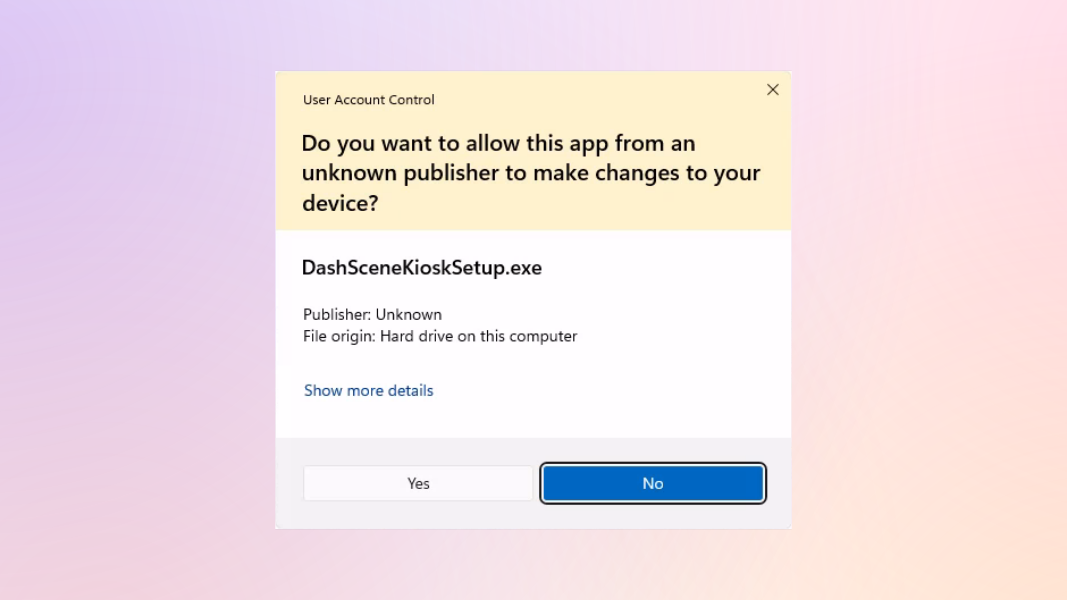 A Windows 11 User Account Control dialogue asking if an app is allowed to make changes to the device.