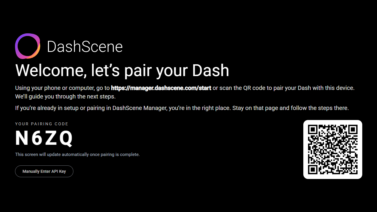The DashScene pairing screen.