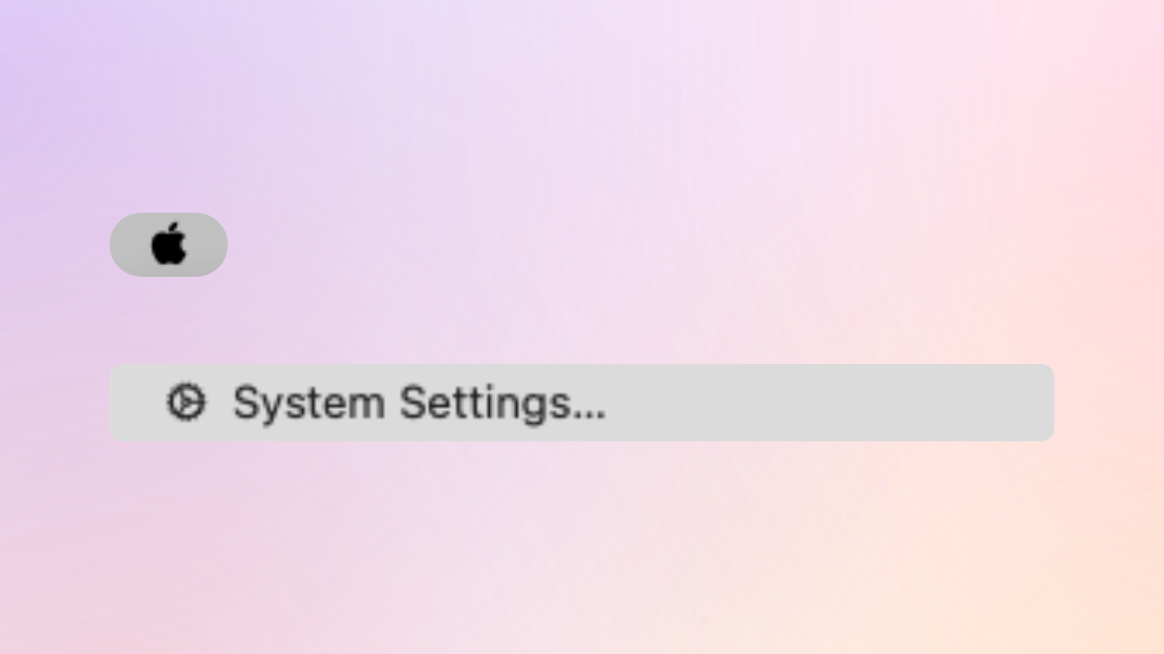 The Apple menu and System Settings menu item in macOS.