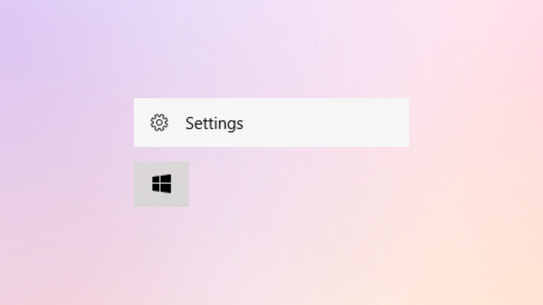 The Windows 10 Start Menu icon with the Settings menu item above it.