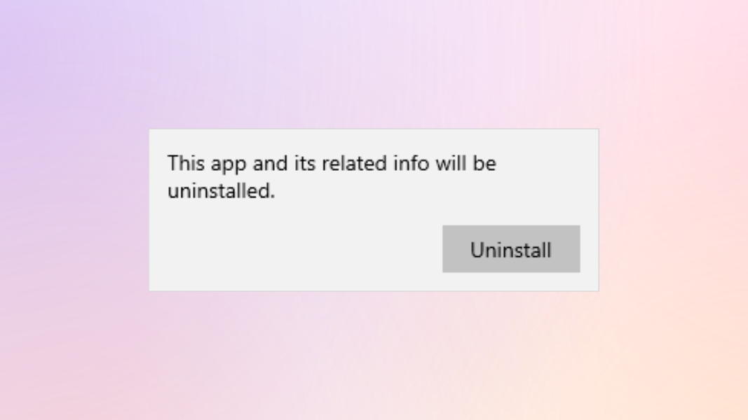 The Windows 10 Settings uninstallation confirmation dialogue box.