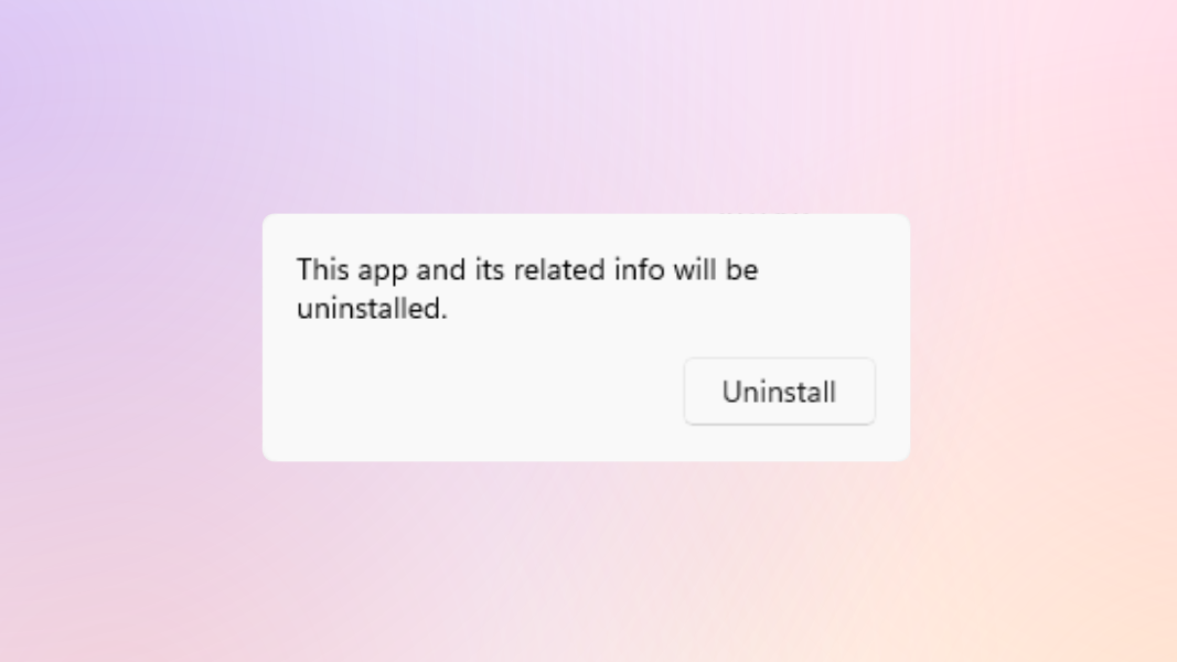 The Windows 11 Settings uninstallation confirmation dialogue box.
